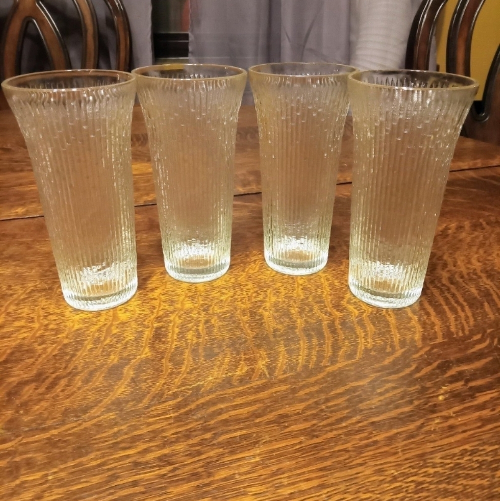 Vintage Jeanette Finlandia Artic Ice Tree Bark Glasses Set Of 4